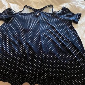 Navy and white cold shoulder keyhole top